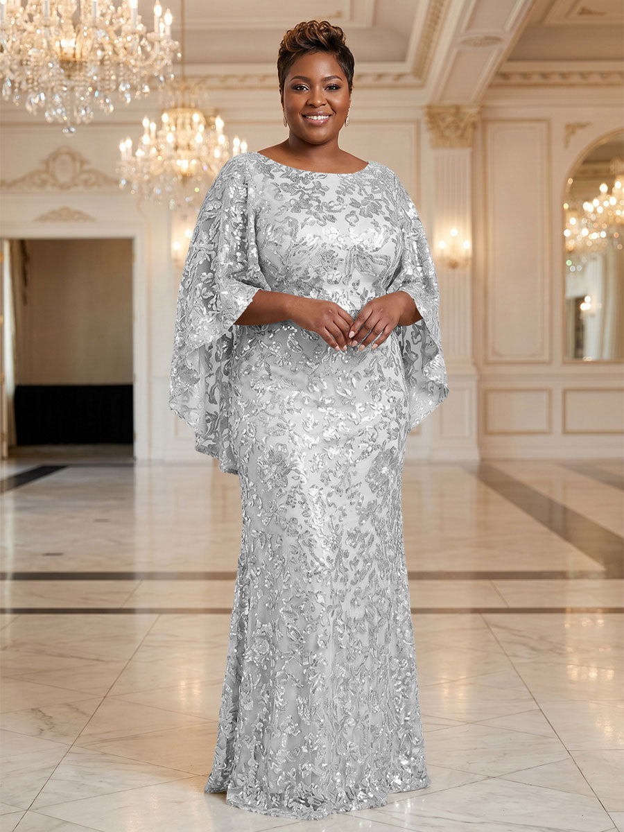 Plus Size Sequin Floral Sheath/Column Scoop Neck Floor-Length Mother of the Bride & Groom Dresses for Women (SHI22501373)
