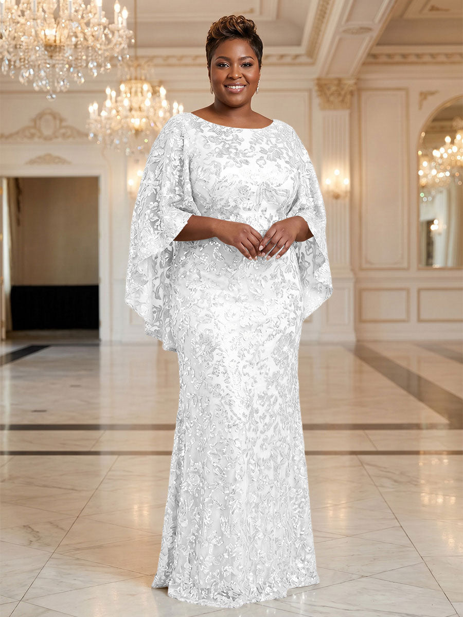 Plus Size Sequin Floral Sheath/Column Scoop Neck Floor-Length Mother of the Bride & Groom Dresses for Women (SHI22501373)