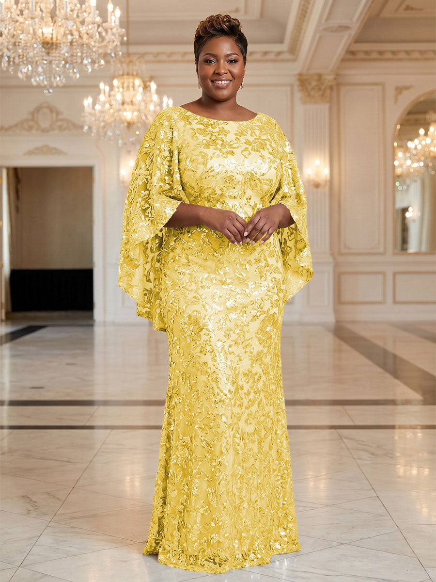 Plus Size Sequin Floral Sheath/Column Scoop Neck Floor-Length Mother of the Bride & Groom Dresses for Women (SHI22501373)
