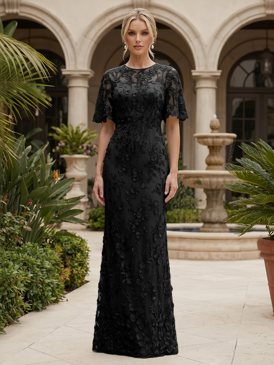 Lace Floral Sheath/Column Scoop Neck Floor-Length Mother of the Bride & Groom Dresses for Women (SHI22501493)