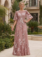 Floral Embroidery A-Line/Princess Scoop Neck Floor-Length Mother of the Bride & Groom Dresses for Women (SHI22501498)
