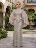 Lace Floral Sheath/Column Scoop Neck Floor-Length Mother of the Bride & Groom Dresses with Chiffon Cape (SHI22501504)