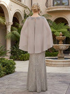 Lace Floral Sheath/Column Scoop Neck Floor-Length Mother of the Bride & Groom Dresses with Chiffon Cape (SHI22501504)