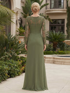 Chiffon Sheath/Column V-Neck Floor-Length Mother of the Bride & Groom Dresses with Lace Embroidery Bodice & Ruched Waist (SHI22501510)