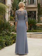Chiffon Sheath/Column Scoop Neck Floor-Length Mother of the Bride & Groom Dresses with Lace Embroidery Bodice & Ruched Waist (SHI22501513)