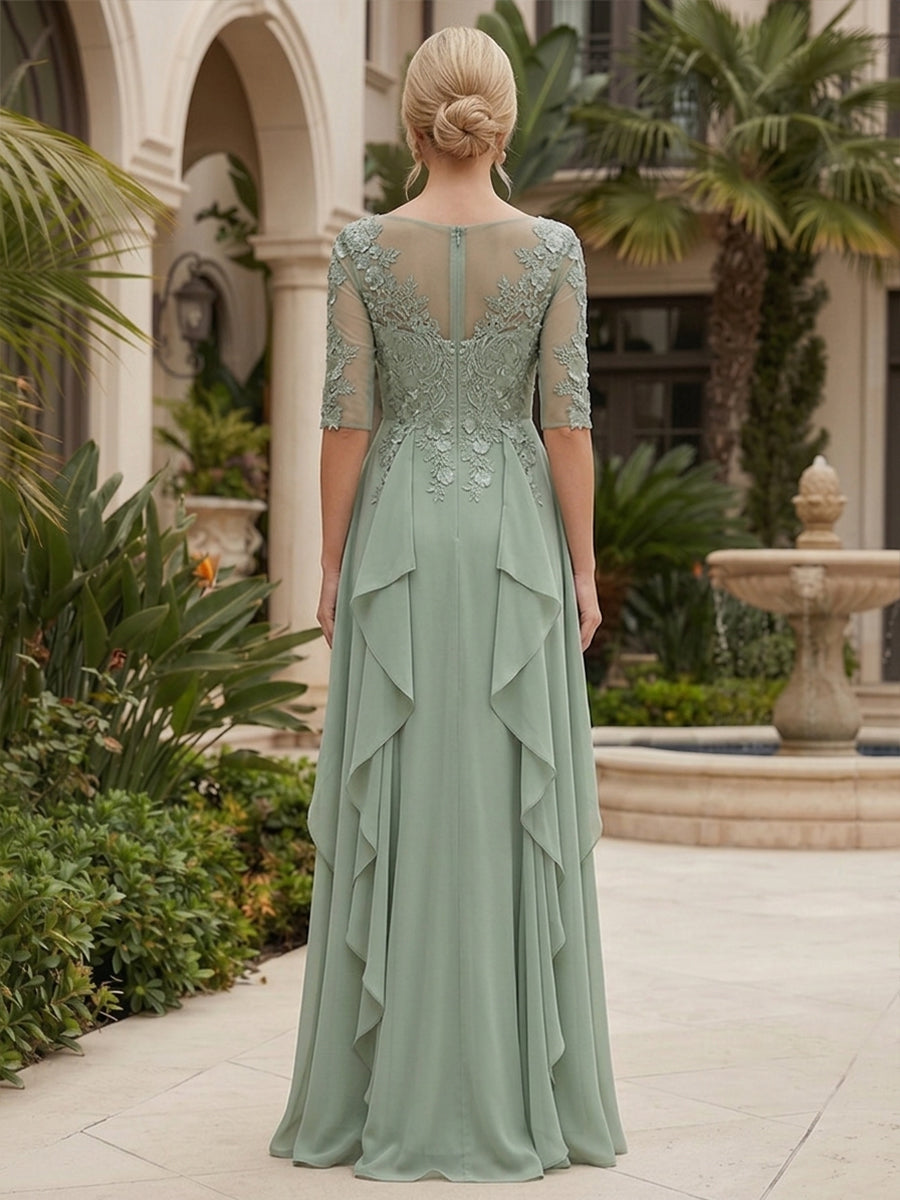 Floral Print A-Line/Princess Scoop Neck Floor-Length Mother of the Bride & Groom Dresses with Ruffles & Ruched Waist (SHI22501132)