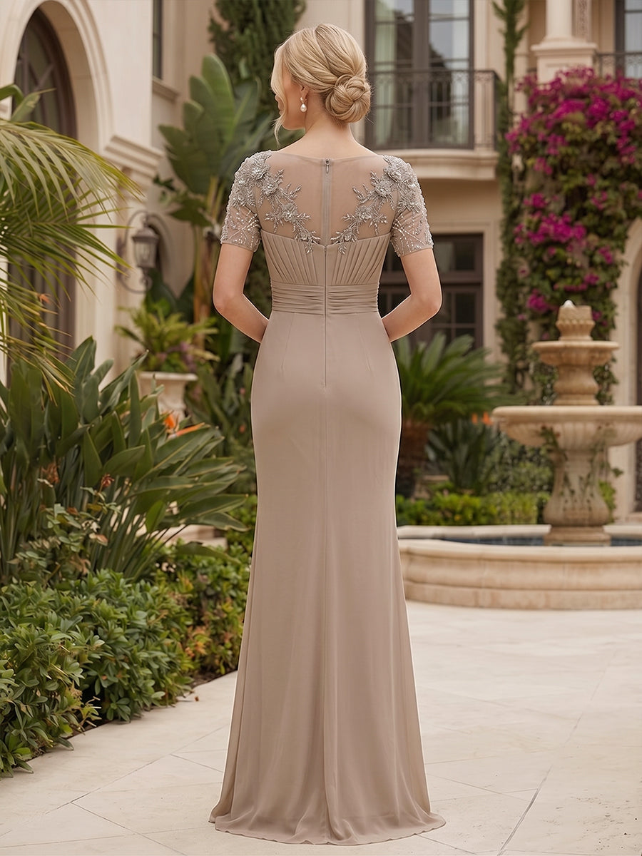 Chiffon Sheath/Column Scoop Neck Floor-Length Mother of the Bride & Groom Dresses with Ruched Waist (SHI22501522)