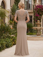 Chiffon Sheath/Column Scoop Neck Floor-Length Mother of the Bride & Groom Dresses with Ruched Waist (SHI22501522)