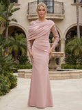 Stretch Jersey Sheath/Column Off Shoulder Floor-Length Mother of the Bride & Groom Dresses with Lace Bodice (SHI22501530)