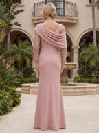 Stretch Jersey Sheath/Column Off Shoulder Floor-Length Mother of the Bride & Groom Dresses with Lace Bodice (SHI22501530)