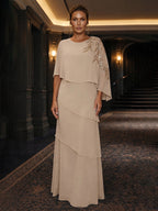 Chiffon A-Line/Princess Scoop Neck Floor-Length Mother of the Bride & Groom Dresses with Tiered Layers (SHI22501536)