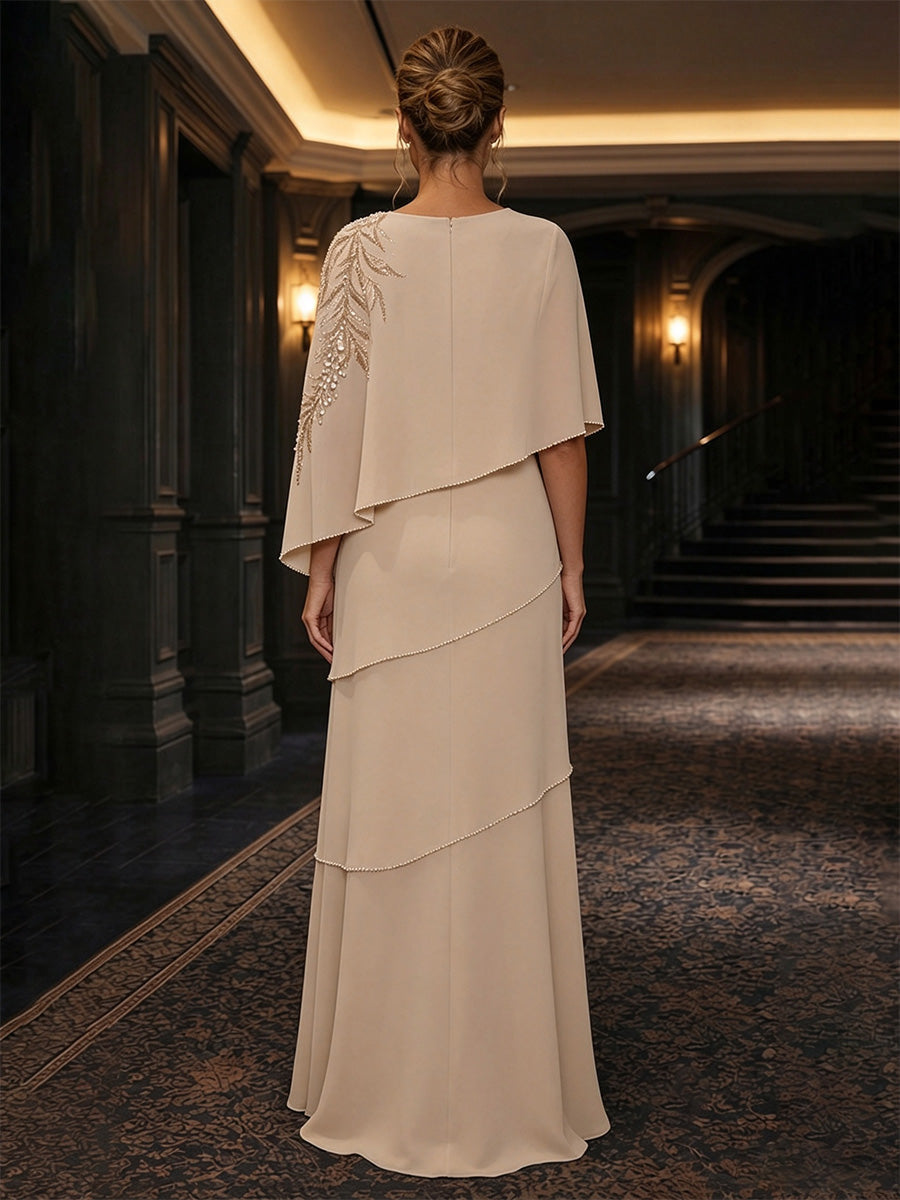 Chiffon A-Line/Princess Scoop Neck Floor-Length Mother of the Bride & Groom Dresses with Tiered Layers (SHI22501536)
