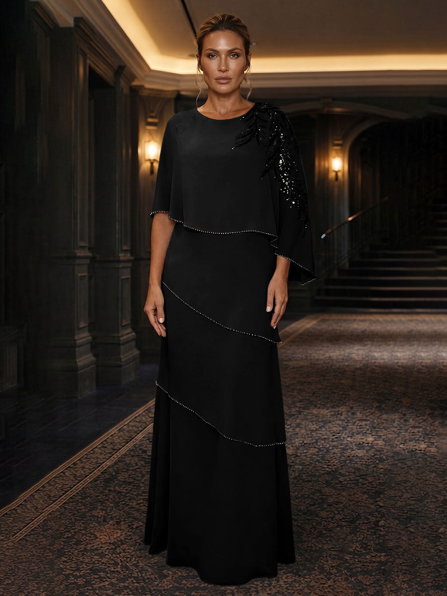 Chiffon A-Line/Princess Scoop Neck Floor-Length Mother of the Bride & Groom Dresses with Tiered Layers (SHI22501536)