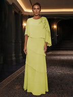 Chiffon A-Line/Princess Scoop Neck Floor-Length Mother of the Bride & Groom Dresses with Tiered Layers (SHI22501536)