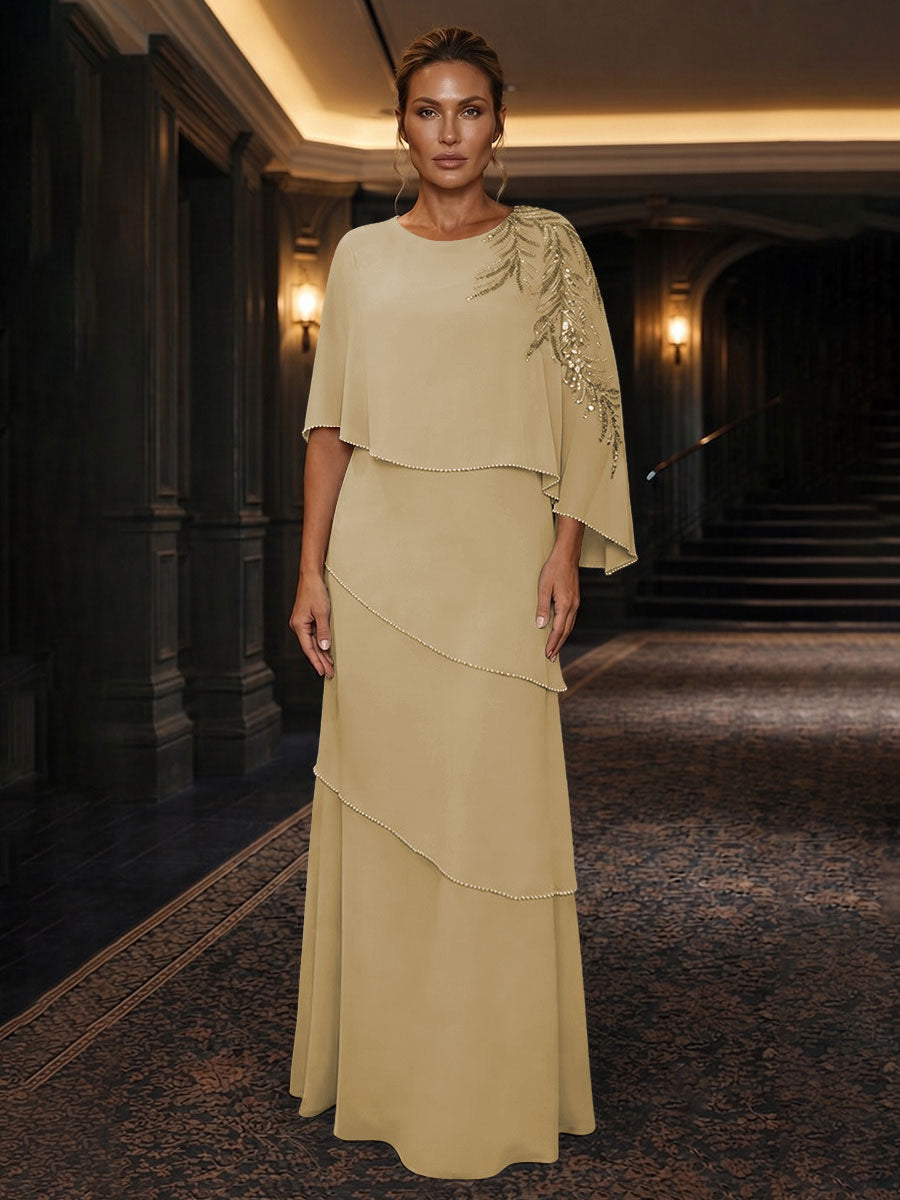 Chiffon A-Line/Princess Scoop Neck Floor-Length Mother of the Bride & Groom Dresses with Tiered Layers (SHI22501536)