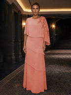 Chiffon A-Line/Princess Scoop Neck Floor-Length Mother of the Bride & Groom Dresses with Tiered Layers (SHI22501536)