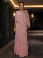 Chiffon A-Line/Princess Scoop Neck Floor-Length Mother of the Bride & Groom Dresses with Tiered Layers (SHI22501536)