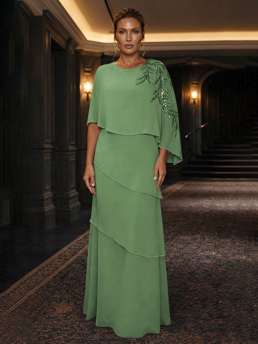 Chiffon A-Line/Princess Scoop Neck Floor-Length Mother of the Bride & Groom Dresses with Tiered Layers (SHI22501536)