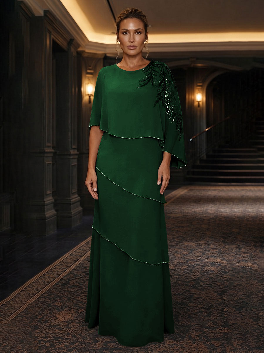 Chiffon A-Line/Princess Scoop Neck Floor-Length Mother of the Bride & Groom Dresses with Tiered Layers (SHI22501536)