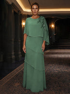 Chiffon A-Line/Princess Scoop Neck Floor-Length Mother of the Bride & Groom Dresses with Tiered Layers (SHI22501536)