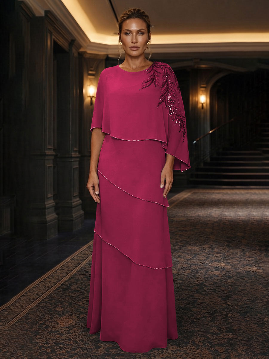Chiffon A-Line/Princess Scoop Neck Floor-Length Mother of the Bride & Groom Dresses with Tiered Layers (SHI22501536)