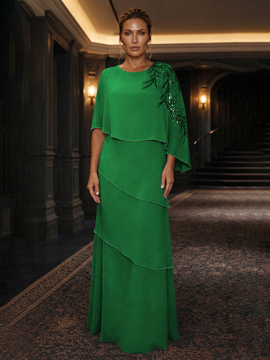 Chiffon A-Line/Princess Scoop Neck Floor-Length Mother of the Bride & Groom Dresses with Tiered Layers (SHI22501536)