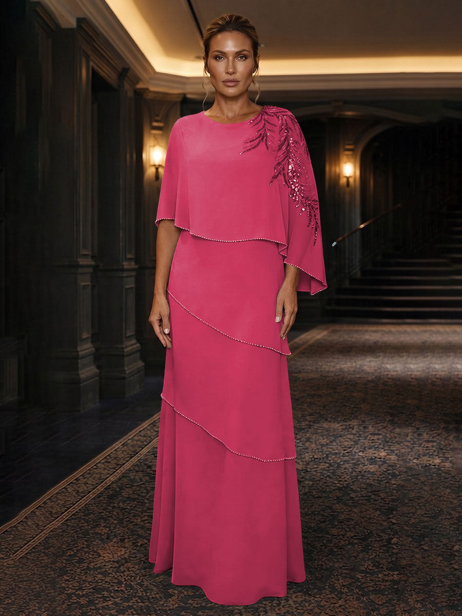 Chiffon A-Line/Princess Scoop Neck Floor-Length Mother of the Bride & Groom Dresses with Tiered Layers (SHI22501536)