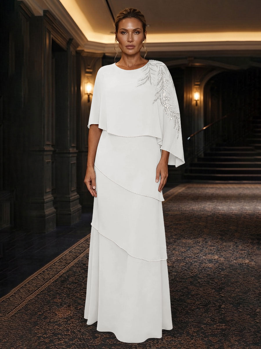 Chiffon A-Line/Princess Scoop Neck Floor-Length Mother of the Bride & Groom Dresses with Tiered Layers (SHI22501536)