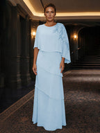 Chiffon A-Line/Princess Scoop Neck Floor-Length Mother of the Bride & Groom Dresses with Tiered Layers (SHI22501536)