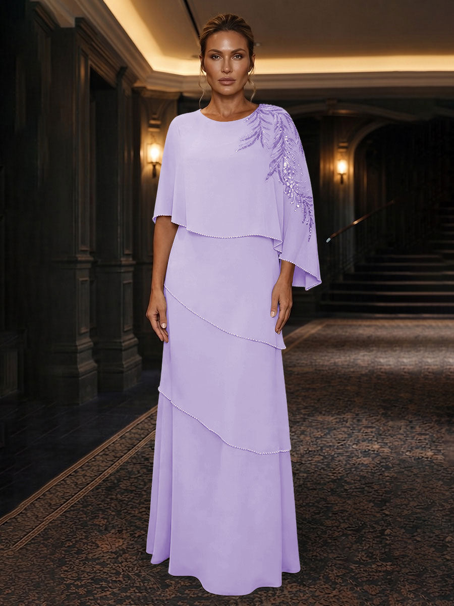 Chiffon A-Line/Princess Scoop Neck Floor-Length Mother of the Bride & Groom Dresses with Tiered Layers (SHI22501536)