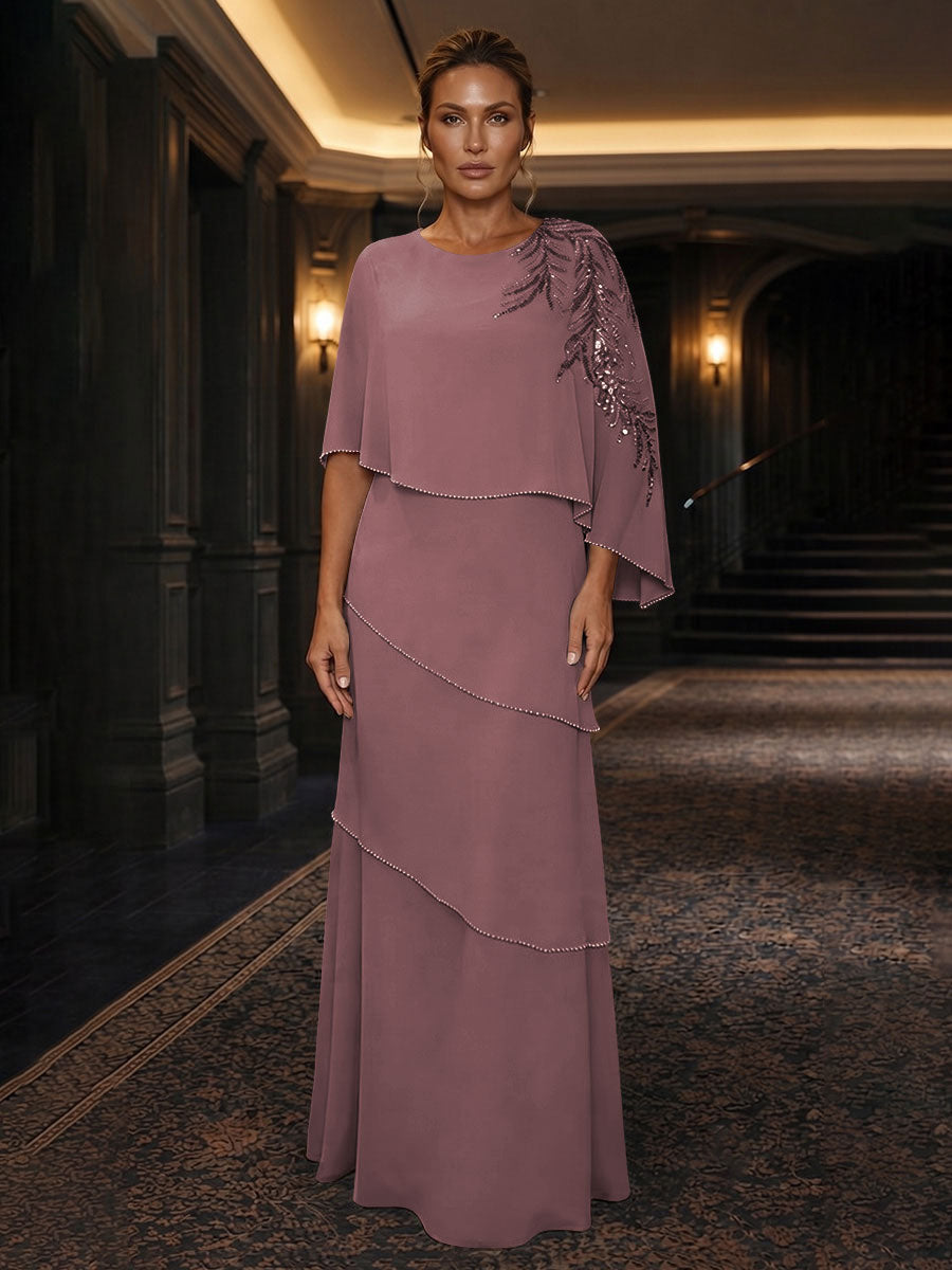 Chiffon A-Line/Princess Scoop Neck Floor-Length Mother of the Bride & Groom Dresses with Tiered Layers (SHI22501536)