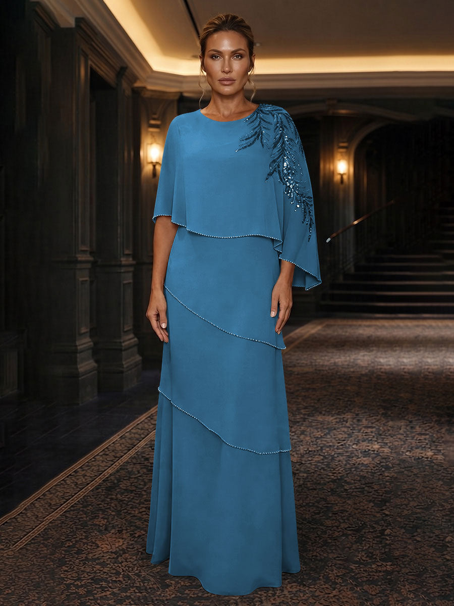 Chiffon A-Line/Princess Scoop Neck Floor-Length Mother of the Bride & Groom Dresses with Tiered Layers (SHI22501536)