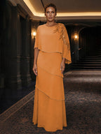 Chiffon A-Line/Princess Scoop Neck Floor-Length Mother of the Bride & Groom Dresses with Tiered Layers (SHI22501536)
