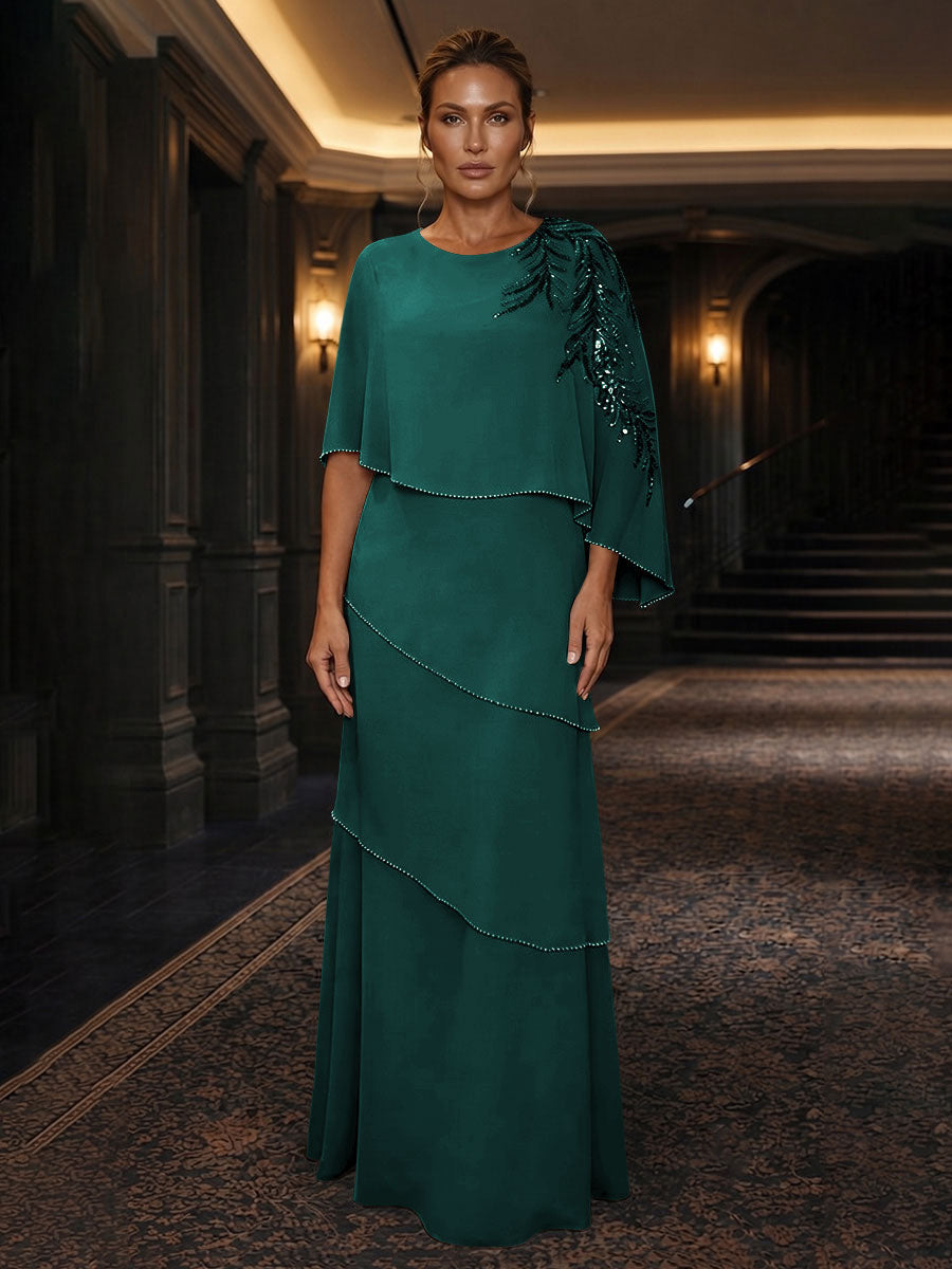 Chiffon A-Line/Princess Scoop Neck Floor-Length Mother of the Bride & Groom Dresses with Tiered Layers (SHI22501536)