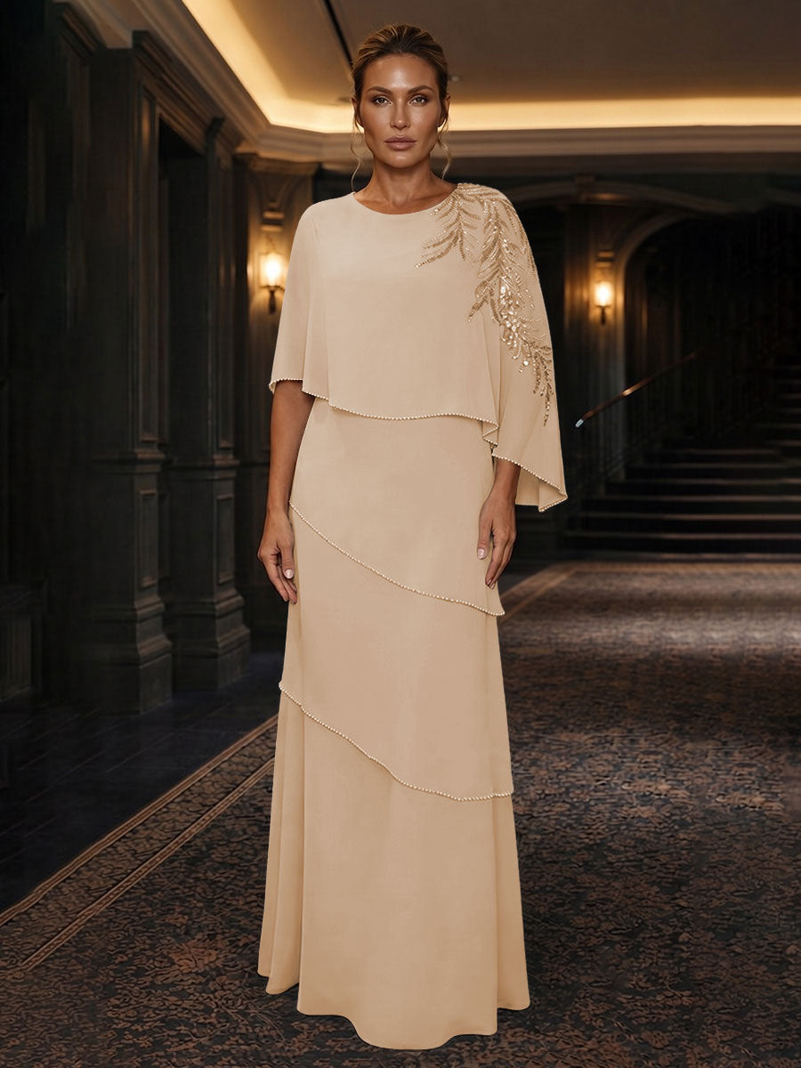 Chiffon A-Line/Princess Scoop Neck Floor-Length Mother of the Bride & Groom Dresses with Tiered Layers (SHI22501536)