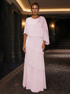 Chiffon A-Line/Princess Scoop Neck Floor-Length Mother of the Bride & Groom Dresses with Tiered Layers (SHI22501536)