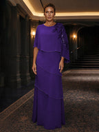 Chiffon A-Line/Princess Scoop Neck Floor-Length Mother of the Bride & Groom Dresses with Tiered Layers (SHI22501536)