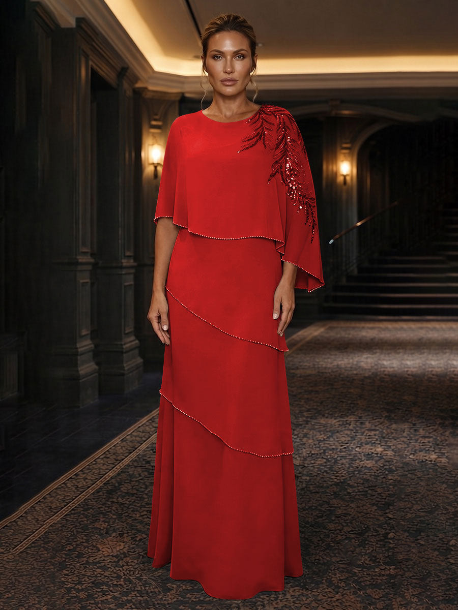 Chiffon A-Line/Princess Scoop Neck Floor-Length Mother of the Bride & Groom Dresses with Tiered Layers (SHI22501536)