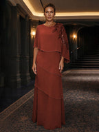 Chiffon A-Line/Princess Scoop Neck Floor-Length Mother of the Bride & Groom Dresses with Tiered Layers (SHI22501536)
