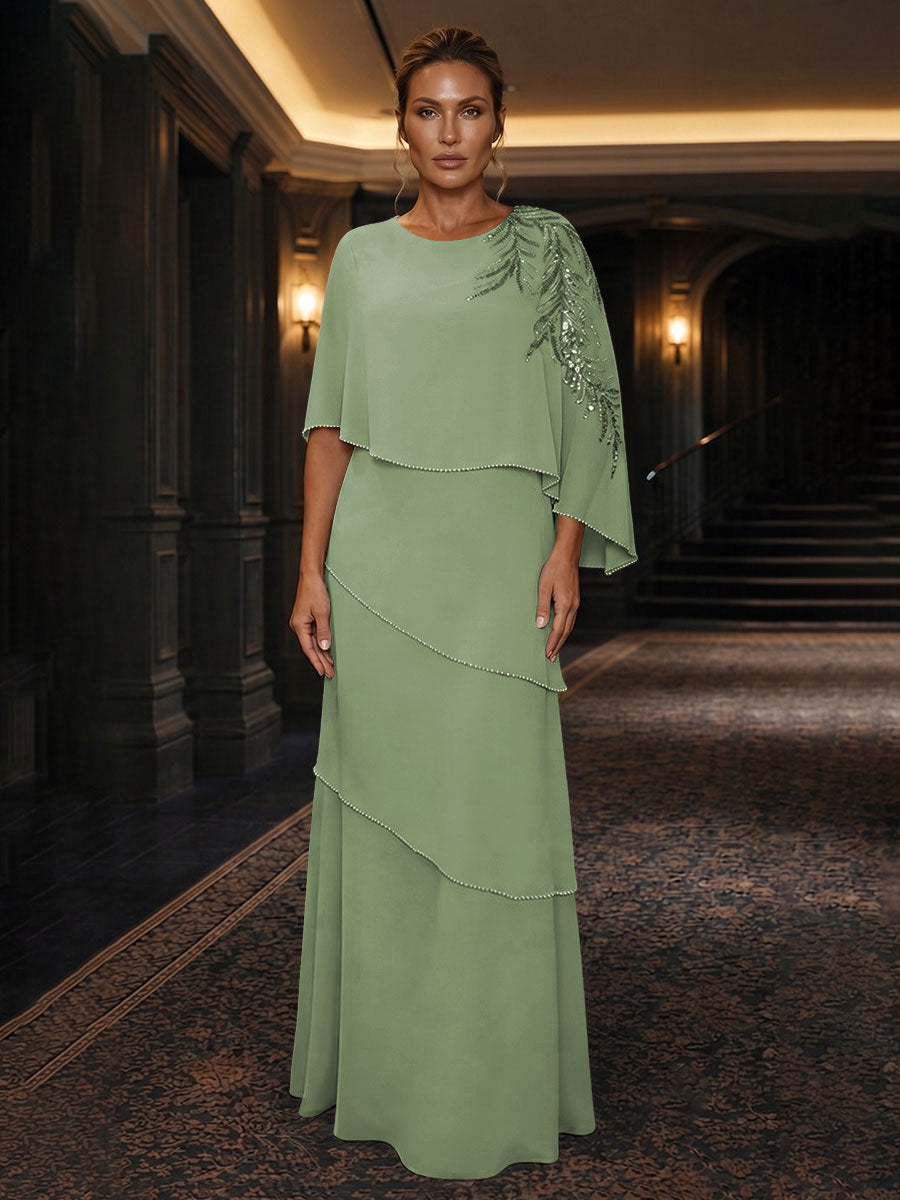 Chiffon A-Line/Princess Scoop Neck Floor-Length Mother of the Bride & Groom Dresses with Tiered Layers (SHI22501536)