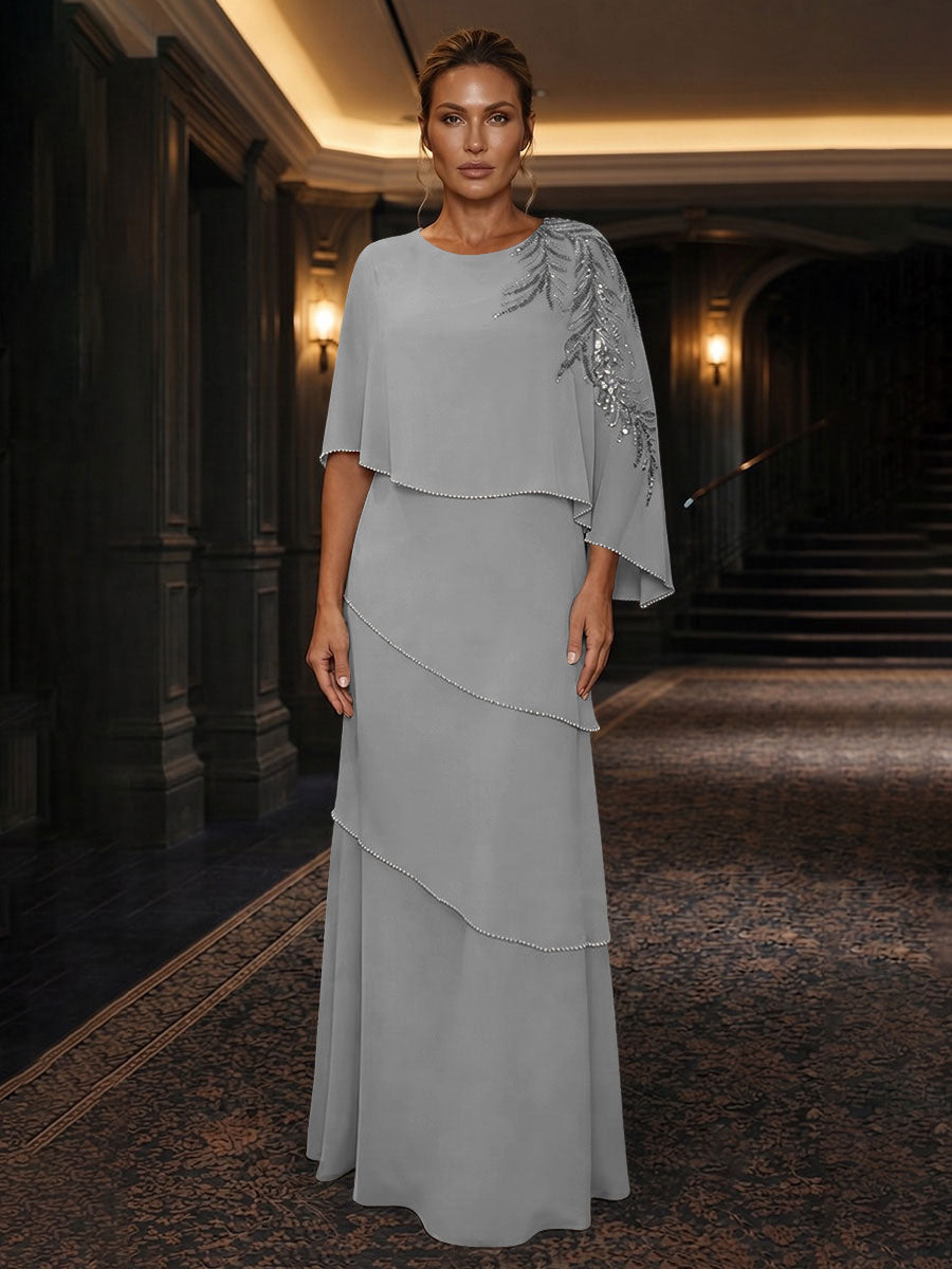 Chiffon A-Line/Princess Scoop Neck Floor-Length Mother of the Bride & Groom Dresses with Tiered Layers (SHI22501536)