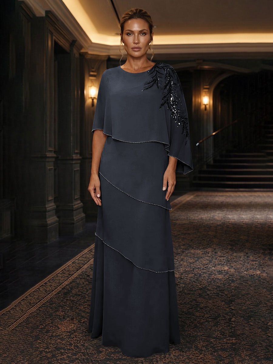 Chiffon A-Line/Princess Scoop Neck Floor-Length Mother of the Bride & Groom Dresses with Tiered Layers (SHI22501536)