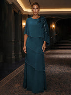 Chiffon A-Line/Princess Scoop Neck Floor-Length Mother of the Bride & Groom Dresses with Tiered Layers (SHI22501536)