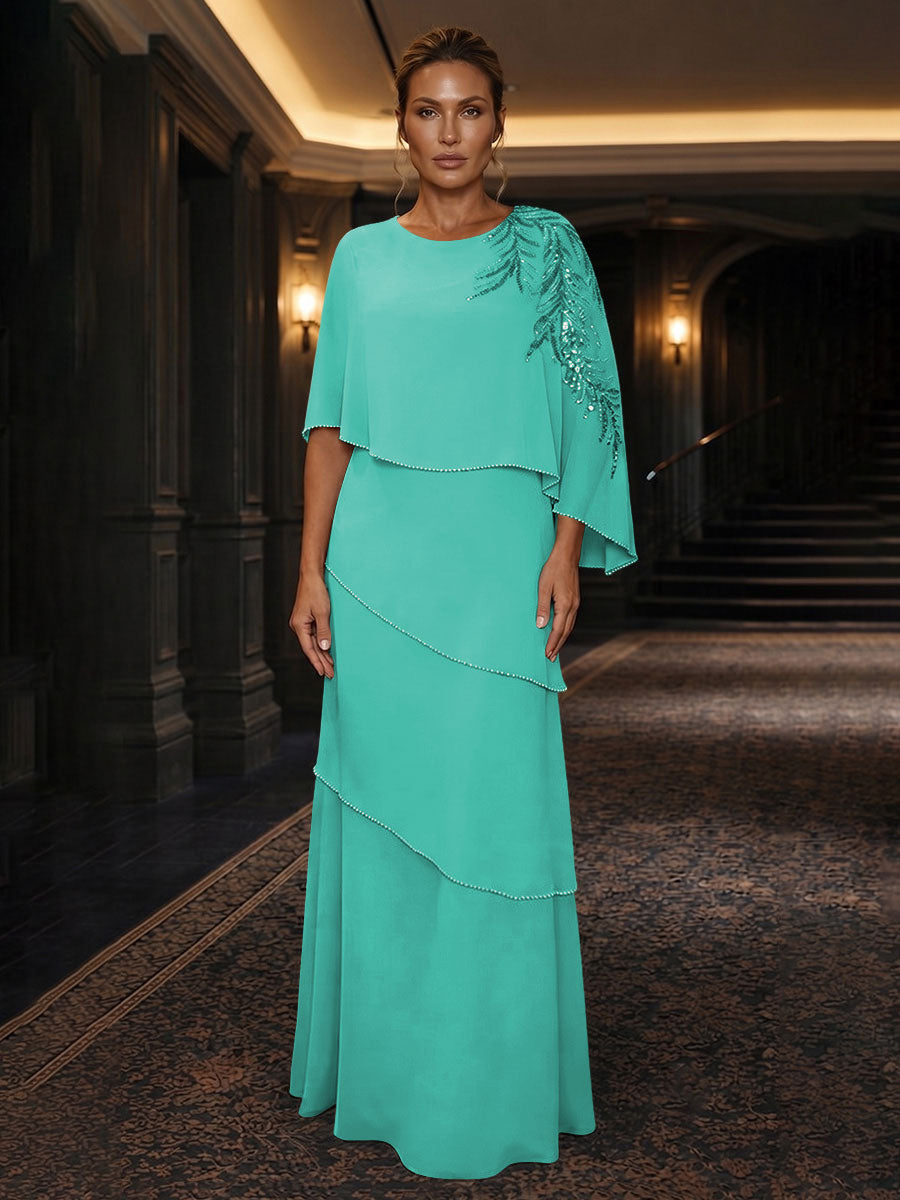 Chiffon A-Line/Princess Scoop Neck Floor-Length Mother of the Bride & Groom Dresses with Tiered Layers (SHI22501536)