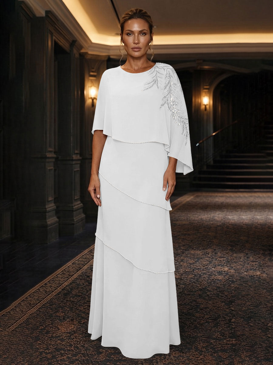 Chiffon A-Line/Princess Scoop Neck Floor-Length Mother of the Bride & Groom Dresses with Tiered Layers (SHI22501536)