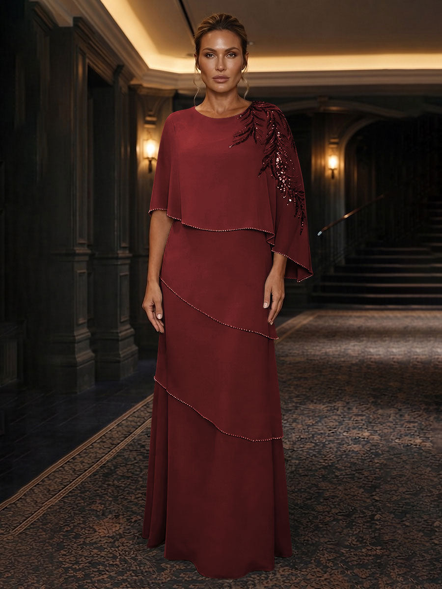 Chiffon A-Line/Princess Scoop Neck Floor-Length Mother of the Bride & Groom Dresses with Tiered Layers (SHI22501536)