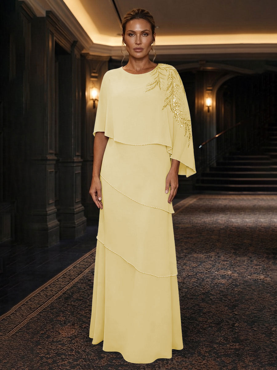 Chiffon A-Line/Princess Scoop Neck Floor-Length Mother of the Bride & Groom Dresses with Tiered Layers (SHI22501536)