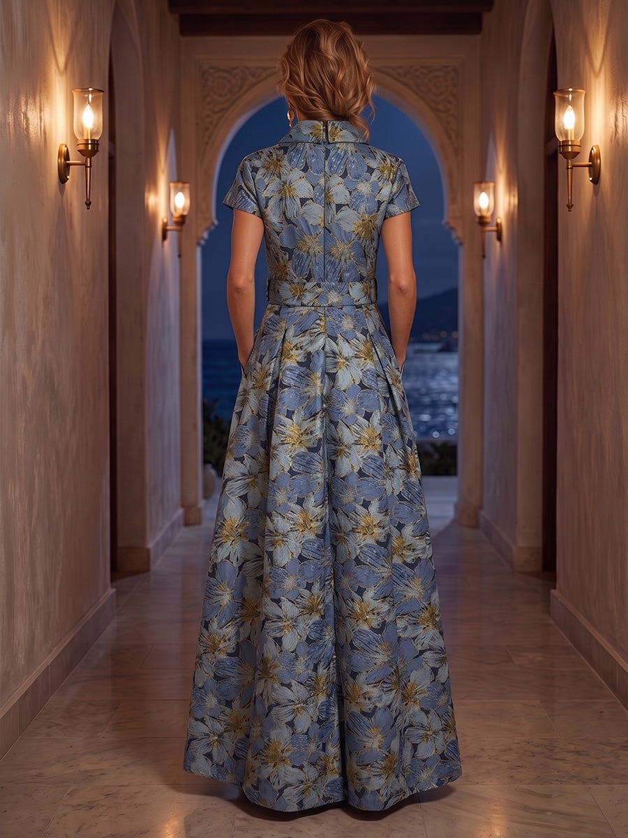 Jacquard A-Line/Princess V-Neck Floor-Length Mother of the Bride & Groom Dresses with Pockets (SHI22501540)