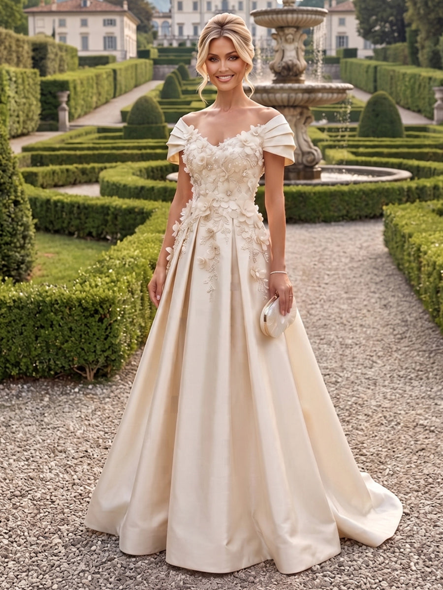 A-Line/Princess V-Neck Chiffon Maxi Mother of the Bride & Groom Dresses with Feather Trim & Pleats (SHI22501651)