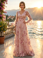A-Line/Princess Scoop Neck Chiffon Floor-Length Mother of the Bride & Groom Dresses with Lace Appliques & Pleats (SHI22501554)